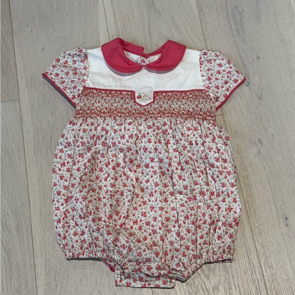 Dondolo Floral Baby Romper with Coral Accents